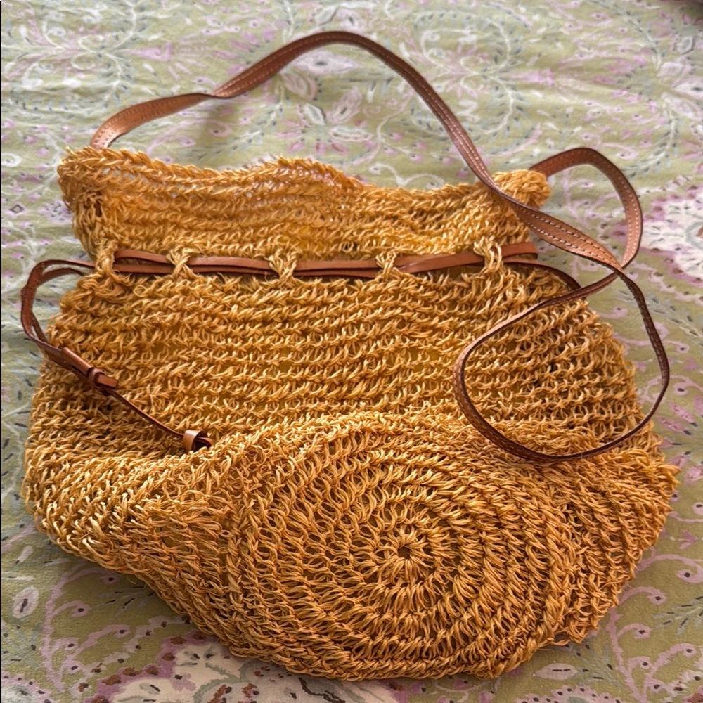Yellow and Brown Hobo Bag with Spiral Design